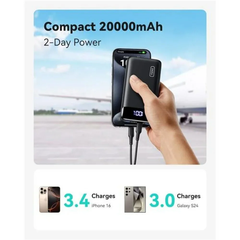 20000mAh portable charger power bank fast charging USB C for phone tablet travel